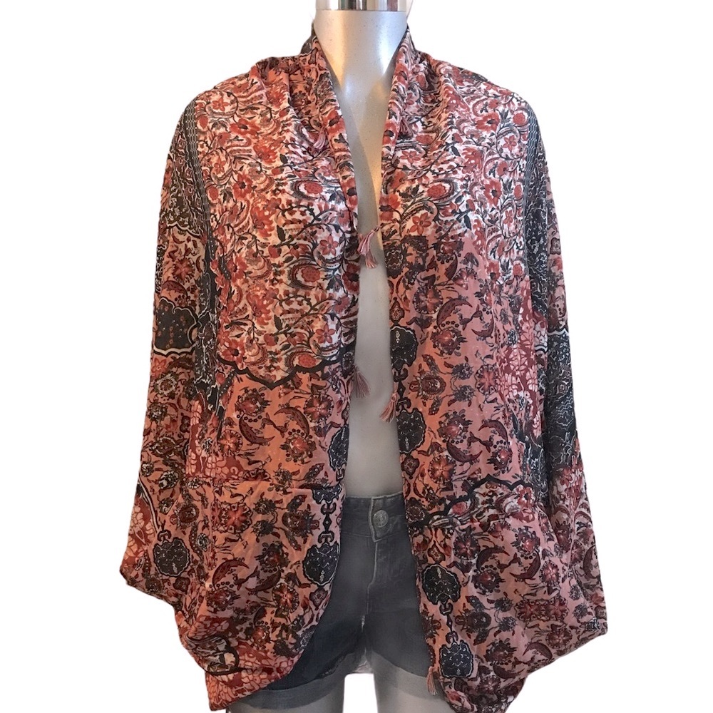 Dressbarn Lightweight Lagenlook Cardigan Poncho Kimono Cape Bohemian Festival OS